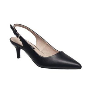 French Connection Quinn Black Vegan Leather Slingback Kitten Heel Pumps